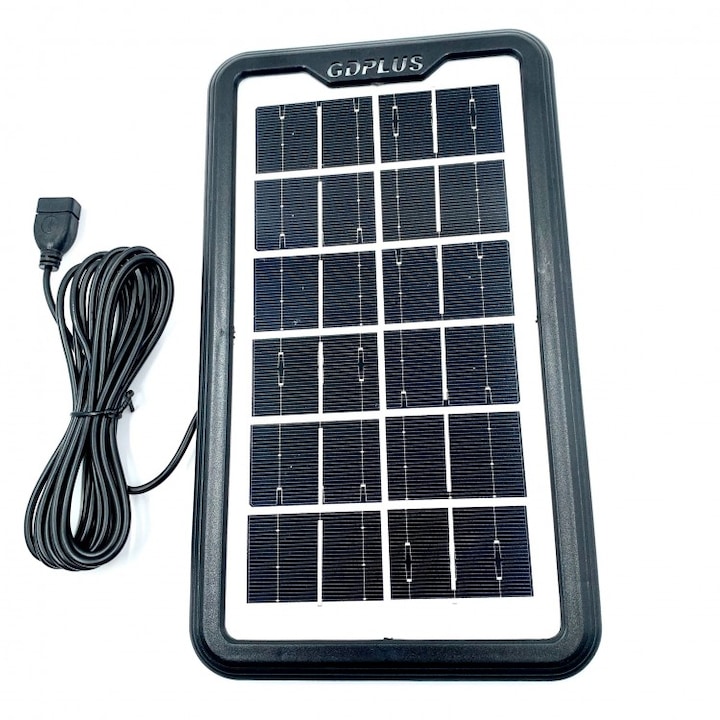 Panou solar fotovoltaic portabil cu functie incarcare telefoane, GD-10X, Gdplus, 3.5W, 6V, Port USB, Negru