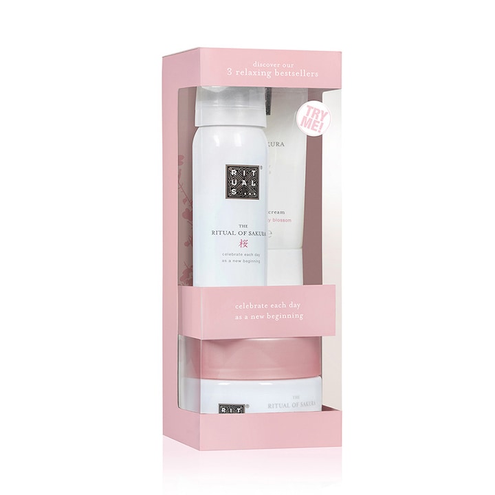 Set Rituals The Ritual of Sakura Crema de corp, 70 ml Exfoliant de corp, 125 ml Gel de dus, 50 ml