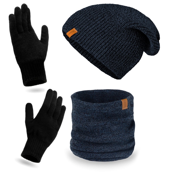 Set cu caciula, fular circular si manusi, Nandy, Pentru Barbati, Bleumarin, ZEST-CKR-17026-GRN-M