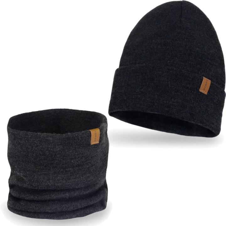 Set cu caciula si fular circular, Nandy, Pentru Barbati, Gri, Gri, Universal