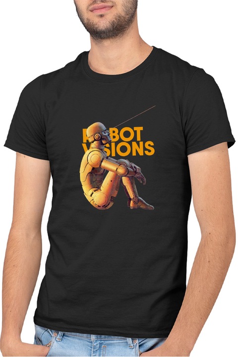 Tricou barbati Isaac Asimov Robot Vision Illustration Warm Color Pallete, negru, marime 2XL