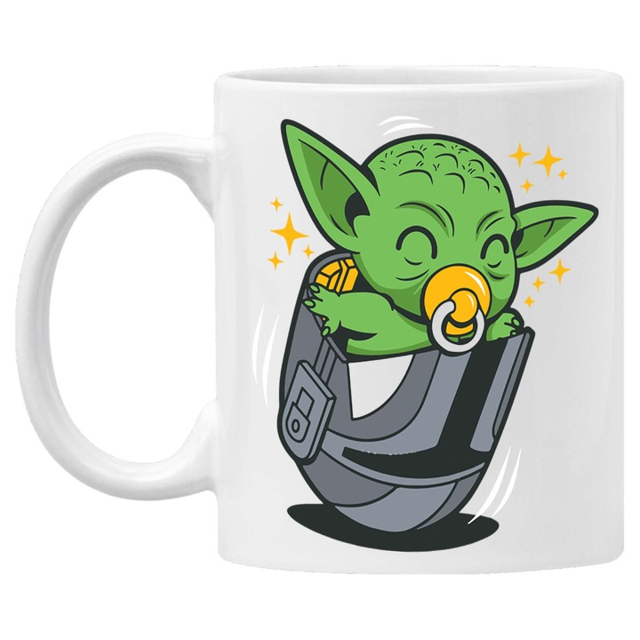 Cana de cafea/ceai Tralala Star Wars baby yoda 3, Alb, 330 ml