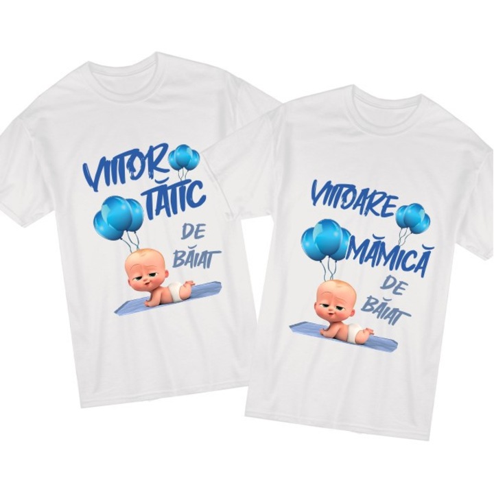 Set tricouri Viitor Tatic/ Viitoare Mamica de Baiat, Bloom Atelier, Alb, Bumbac 100%