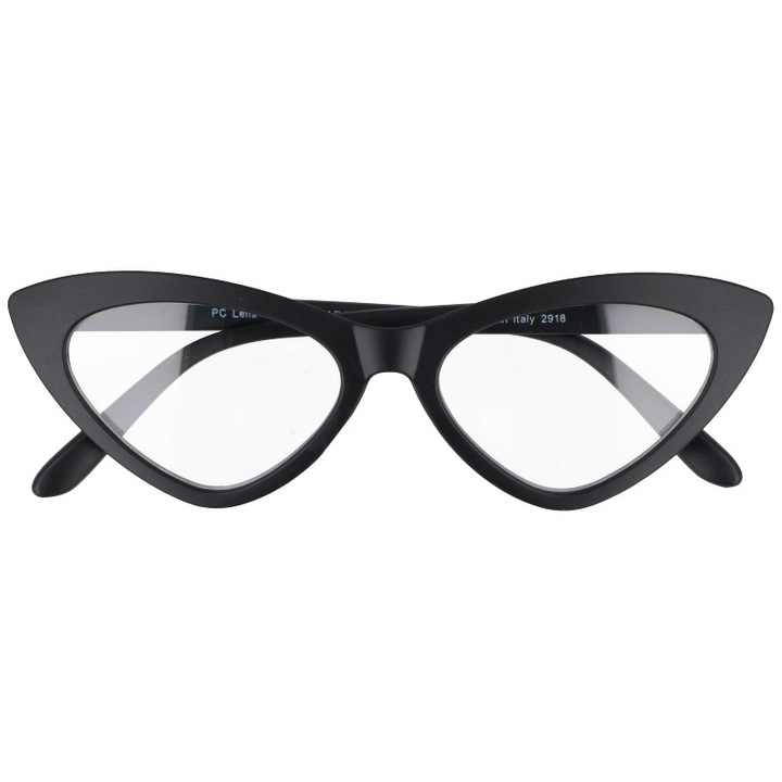 Ochelari pin-up cu lentile transparente, Born86, Polyt, Plastic, UV400, 52x15x139 mm, Negru