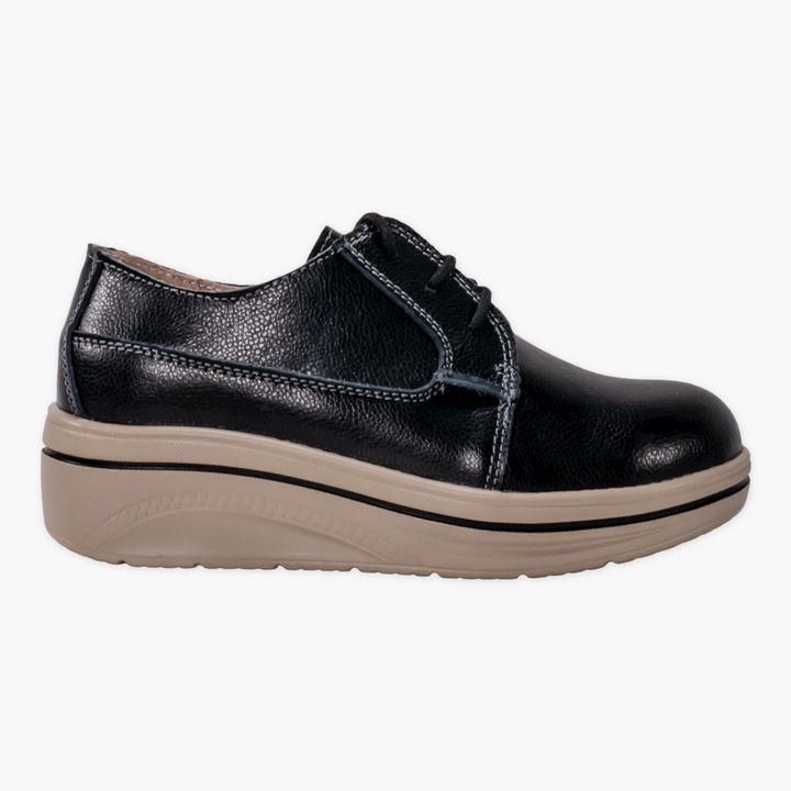 Pantofi cu platforma dalila piele naturala negru, Negru