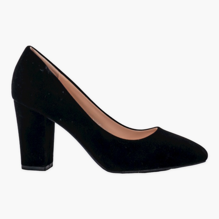 Pantofi cu toc elizabeth negru catifea, Negru