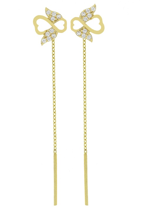 Cercei aur 14k cu lantisor, infinit si aripi de inger cu pietre zirconia