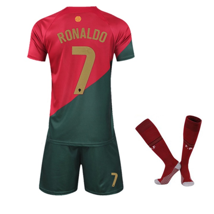 Echipament Sportiv Copii Set Tricou Fotbal Ronaldo, 7-8 ani, 120-130 cm, Poliester, Rosu