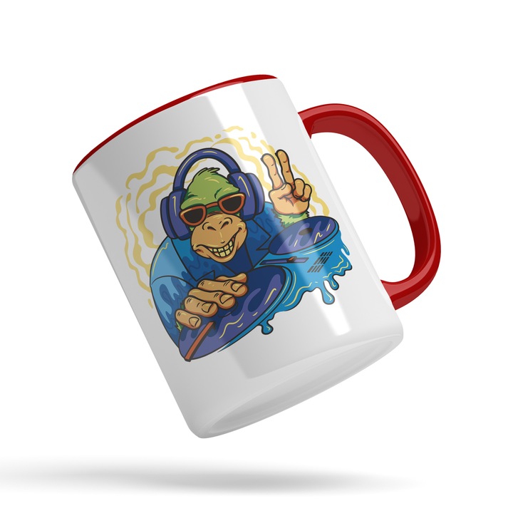 Cana Cu Gorila Albastra Si Verde DJ, Viata De Noapte, Club, Cadou Pentru Iubitorii De Muzica, Multicolor, 330 ml, Maner Rosu