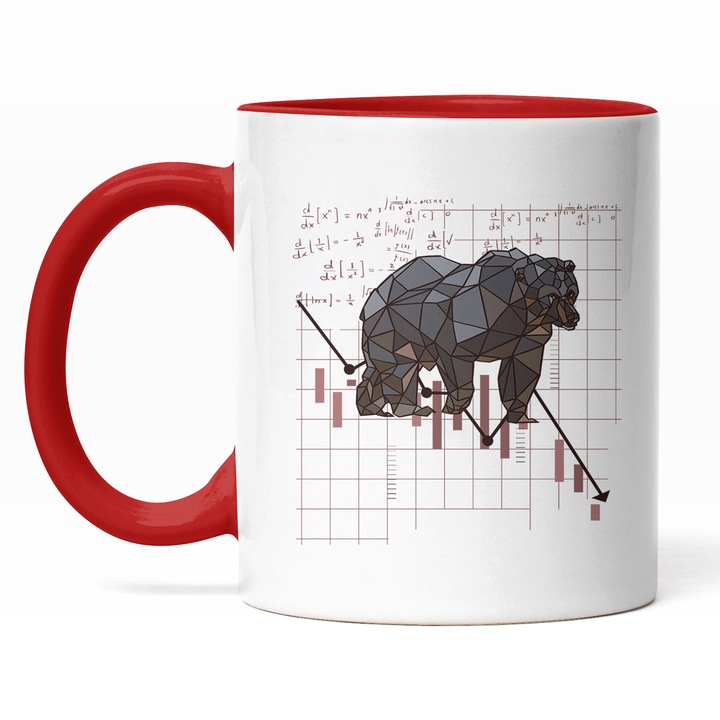 Cana Cu Urs Negru Mozaic, Statistica, Calcule Matematice, Confidance, Bussines, Cadou Haios, Multicolor, 330 ml, Maner Rosu