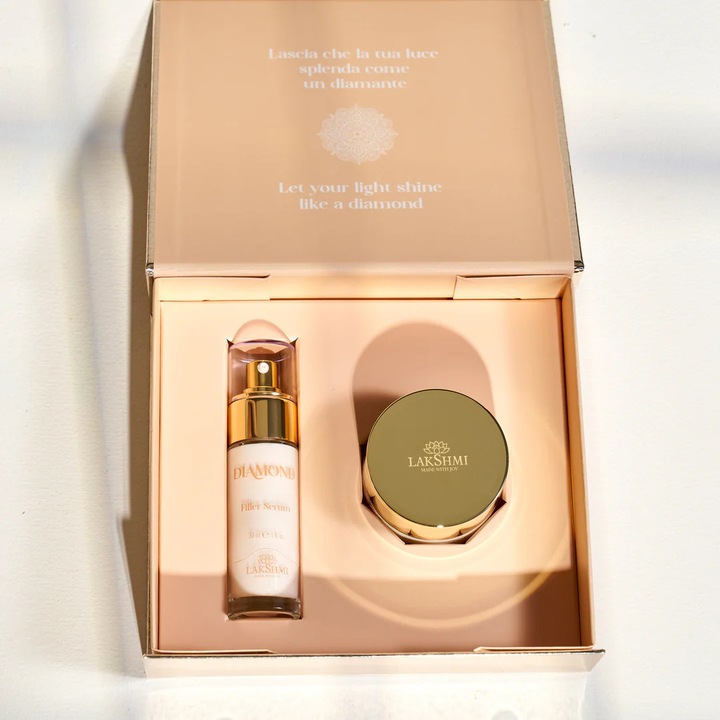 Set 2 produse antiage pentru conturul fetei diamond antiage, Lakshmi, eco bio, crema contur 50ml si ser filler 30ml