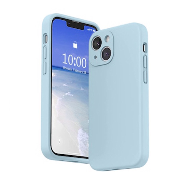 Husa din silicon pentru Apple iPhone 13, Interior Microfibra, Albastru Deschis