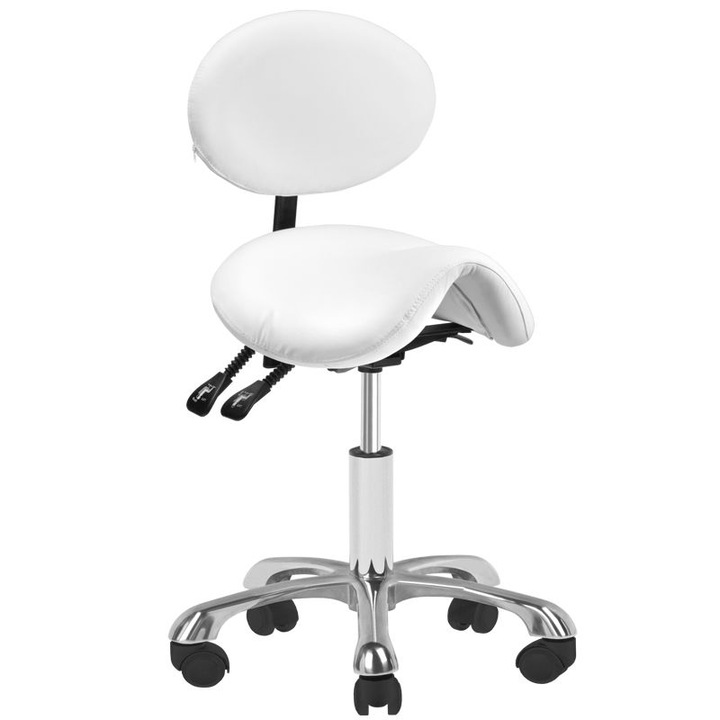 Scaun salon hidraulic cu spatar Giovanni, Activeshop, Metal/Piele ecologica, 57 - 68 cm, Alb