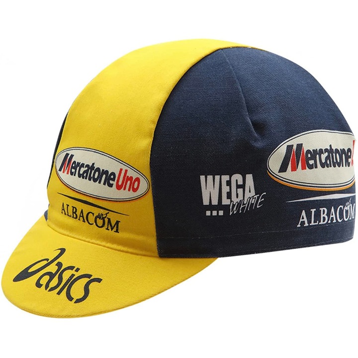 Asics Mercatone Uno kerékpáros sapka, Apis, poliészter/pamut, egy méret, sárga/kék