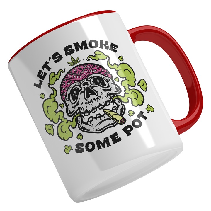 Cana Cu Craniu De Mort, Bandana Colorata, Fumand, Fum Verde, Cadou Pentru Iubitorii De Relaxare, Multicolor 330 ml, Maner Rosu