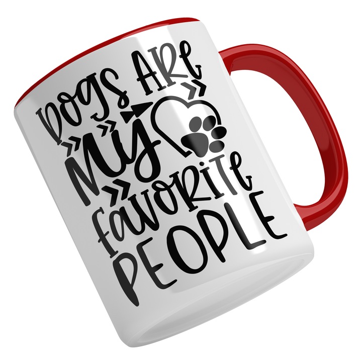 Cana Cu Mesaj Haios Dogs Are My FAVORITE PEOPLE, Text In Engleza, Animale De Companie, Cel Mai Bun Prieten Al Omului, Cadou Pentru Iubitorii De Cainii, Negru 330 ml, Maner Rosu