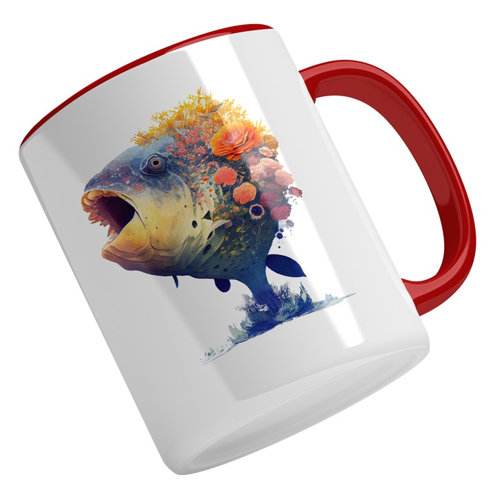 Cana Cu Animal Acvatic, Balena Cu Flori Colorate, Lumea Din Ocean, Cadou Pentru Iubitorii De Scufundari, 330 ml, Maner Rosu