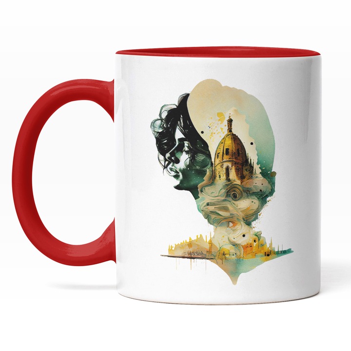 Cana Cu Turn Inalt, Chip Masculin In Ceruri, Cladiri Din Turcia Cadou Pentru Iubitorii De Calatorii, 330 ml, Maner Rosu