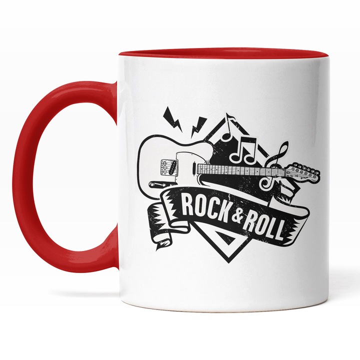 Cana Cu Chitara Electrica, Trupa Roc, Rock & Roll, Muzica Rock, Cadou Pentru Iubitorii De Distractie, Negru, 330 ml, Maner Rosu