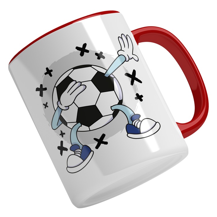 Cana Cu Minge Football, Cu Mainii Zburatoare, Jocuri De Echipa, Ambitii, Cadou Pentru Iubitorii De Sport, Multicolor 330 ml, Maner Rosu