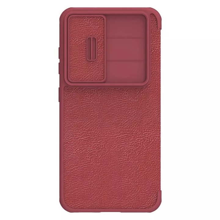 Флип калъф от естествена кожа за Samsung Galaxy S23 Plus, TPU, капак на обектива, първокласни материали, държач за карта, магнитно закопчаване, червен