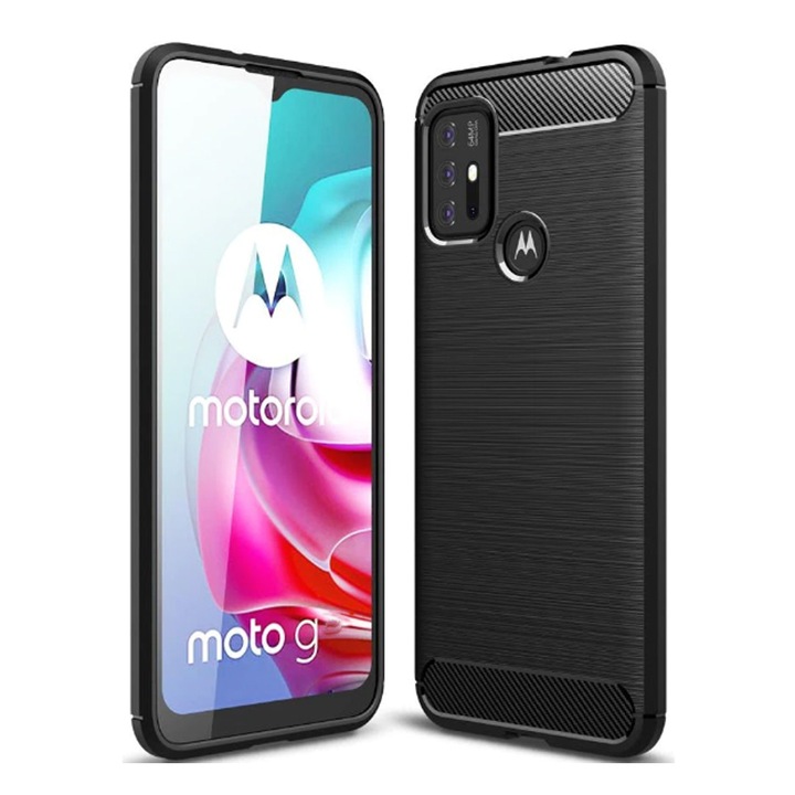 Карбонов калъф за телефон, съвместим с Motorola Moto G10 / G20 / G30 брониран удароустойчив G-Tech, матово покритие, черен