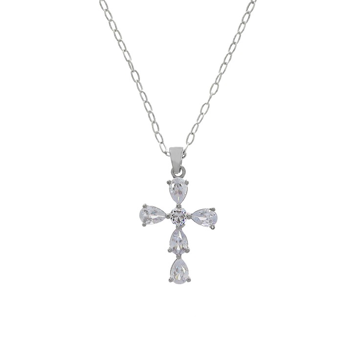 Lant Argint cu Pandantiv Cruce cu Zirconii