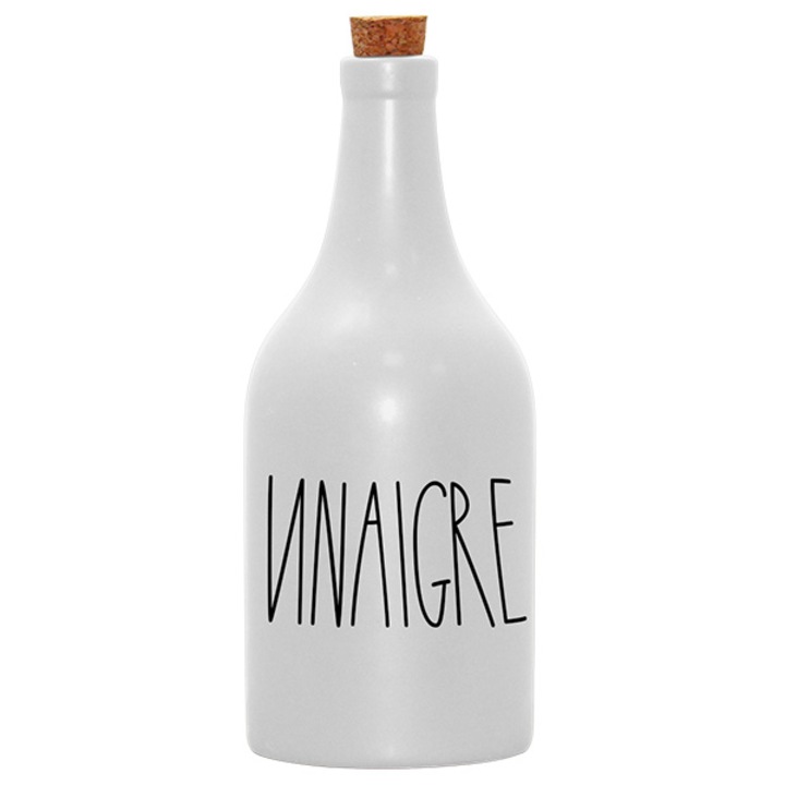 Recipient din ceramica cu dop din pluta pentru otet, 500 ml, Frandis, alb