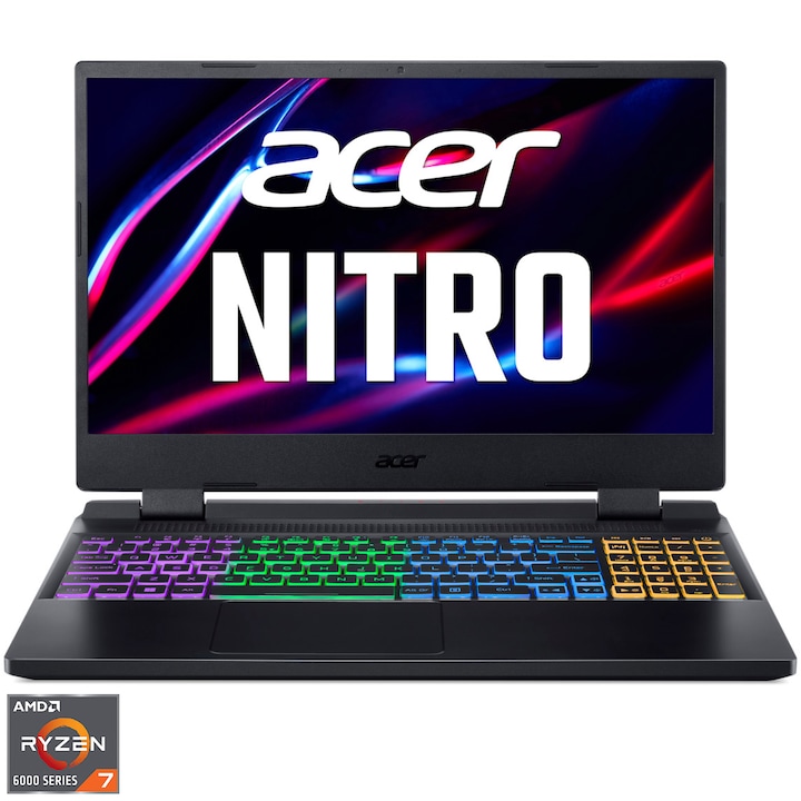 Laptop Gaming Acer Nitro 5 AN515-46 cu procesor AMD Ryzen™ 7 6800H pana la 4.70 GHz, 15.6" Full HD, IPS, 144Hz, 16GB, 512GB SSD, NVIDIA® GeForce RTX™ 3070 Ti 8GB GDDR6, No OS, Obsidian Black