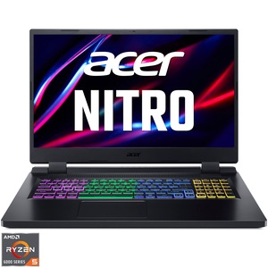 Laptop Gaming Acer Nitro 5 AN517-42 cu procesor AMD Ryzen™ 5 6600H pana la 4.50 GHz, 17.3" Full HD, IPS, 144Hz, 16GB, 1TB SSD, NVIDIA® GeForce RTX™ 3070 8GB GDDR6, No OS, Black