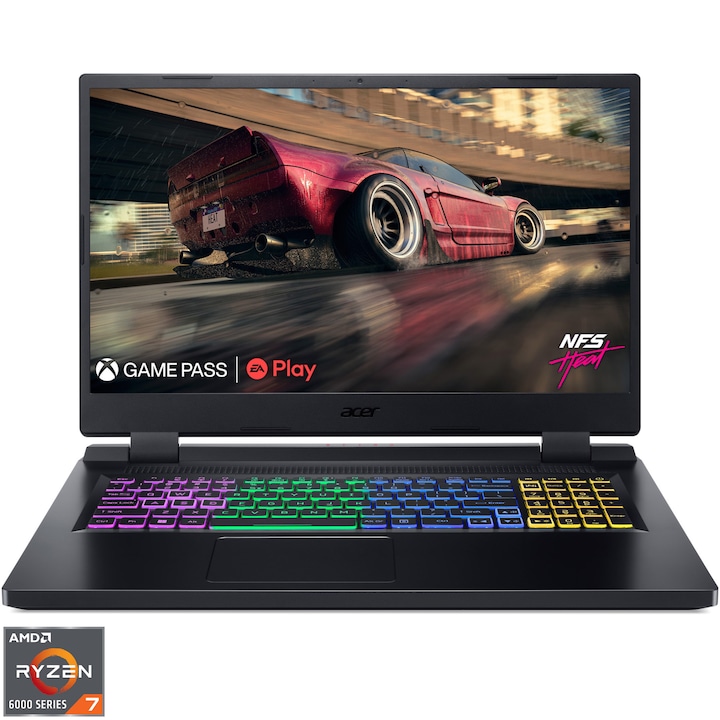 Laptop Gaming Acer Nitro 5 AN517-42 cu procesor AMD Ryzen™ 7 6800H pana la 4.70 GHz, 17.3" Full HD, IPS, 144Hz, 16GB, 512GB SSD, NVIDIA® GeForce RTX™ 3060 6GB GDDR6, No OS, Black