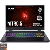 Laptop Gaming Acer Nitro 5 AN517-42 cu procesor AMD Ryzen 9 6900HX pana la 4.90 GHz, 17.3" QHD, IPS, 165Hz, 32GB, 1TB SSD, NVIDIA GeForce RTX 3070 Ti 8GB GDDR6, No OS, Black
