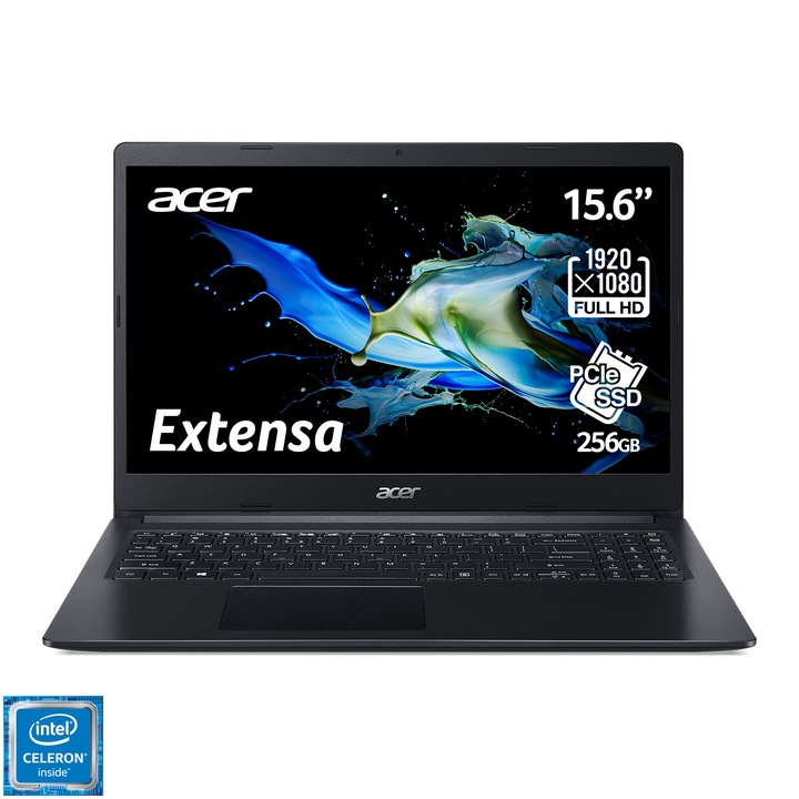Laptop Acer Extensa 15 EX215-31 cu procesor Intel(r) Celeron(r) N4020 pana la 2.80 GHz, 15.6'', Full HD, 4GB DDR4, 256GB SSD, Intel(r) UHD Graphics 600, No OS, Black