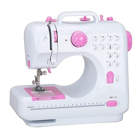 Mini Masina de Cusut, Multifunctionala, Uz Casnic, 12 Cusaturi, Alb-Roz