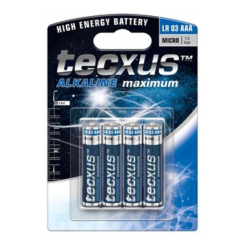 Blister 4 baterii alkaline Tecxus R03 (AAA), 1.5 V Blister 4 baterii alkaline Tecxus R03 (AAA), 1.5 V