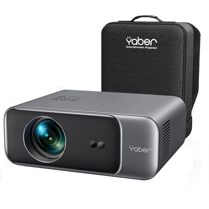 Видеопроектор YABER Pro V9 WiFi 6, Bluetooth, 15000 лумена, 1080P Full HD, Автофокус, 500 ANSI лумена, Поддръжка на 4K, Автоматичен трапецовид, /TV Stick/PPT/PS5