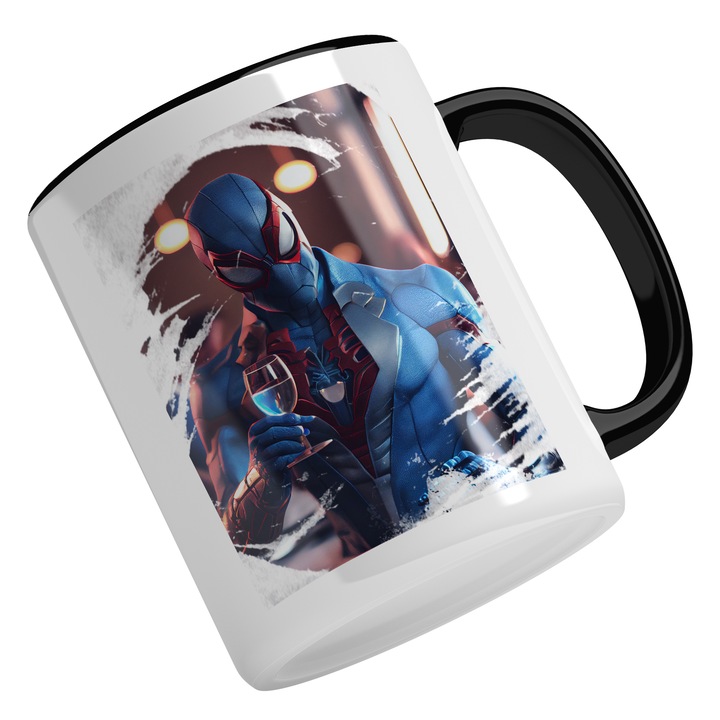 Cana Cu Portret SpiderMan, Omul Panjen, Super Erou, Marvel, Negru, 330 ml, Maner Negru
