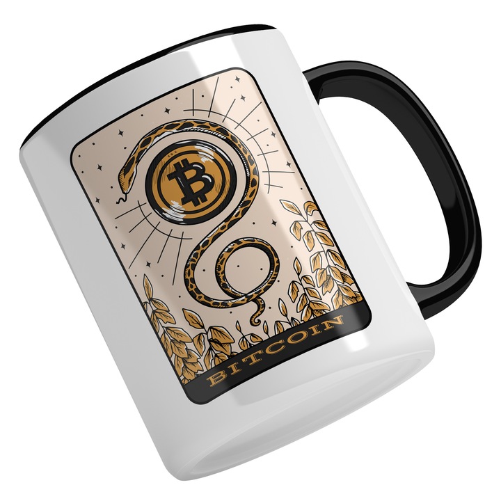 Cana Cu Carte Tarot Bitcoin, Sarpe, Iubitorii De Investitii, Moneda Virtuala, 330 ml, Maner Negru
