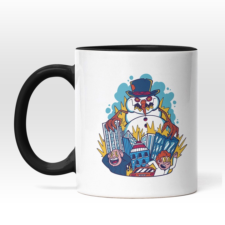 Cana Cu Om De Zapada Malefic Ce Distruce Un Oras, Oamen Infricosati Fugind, SF, Multicolor, 330 ml, Maner Negru