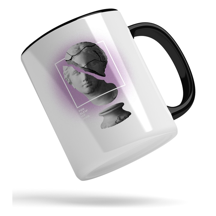 Cana Cu Arta Abstracta, Chip Sculptura Sparta, Fundal Roz, Arta Greceasca, Iubitorii De Istorie 330 ml, Maner Negru