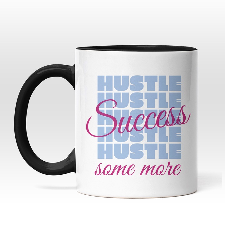 Cana Cu Mesajul Hustle Success Some More, Text In Engleza, Mov Roz, Iubitorii De Succes, 330 ml, Maner Negru