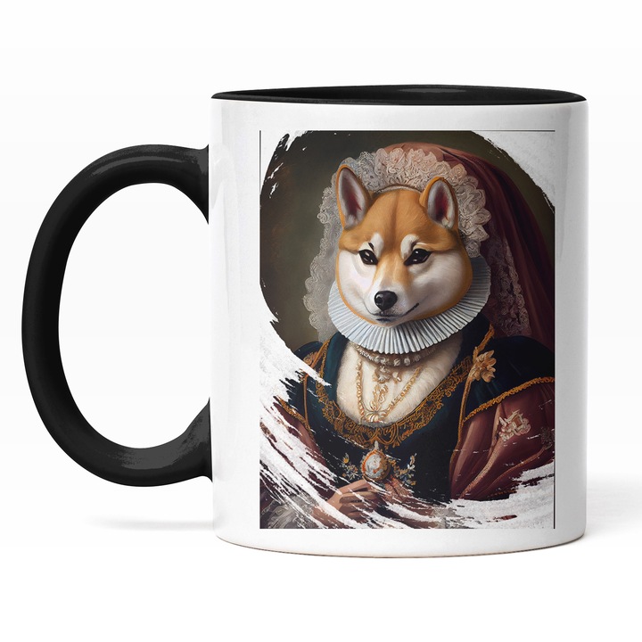 Cana Cu Portret Regina Vulpe, Animal Salbatic, Tinuta Secolul 17, Tron, Multicolor 330 ml, Maner Negru