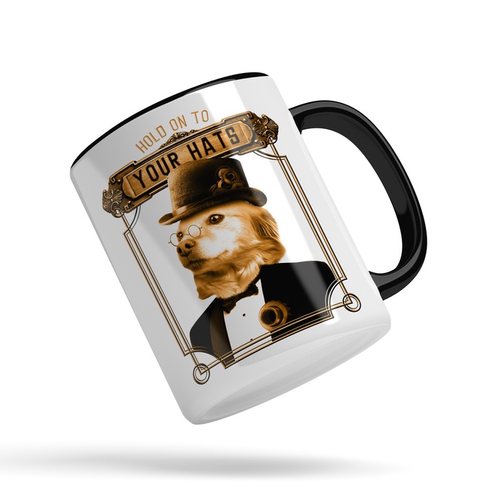 Cana Cu Portret Caine Hold On To Your Hats, Caine Cochet La Costum, Animal De companie, Caine Talie Mare, Iubitorii De Caini 330 ml, Maner Negru