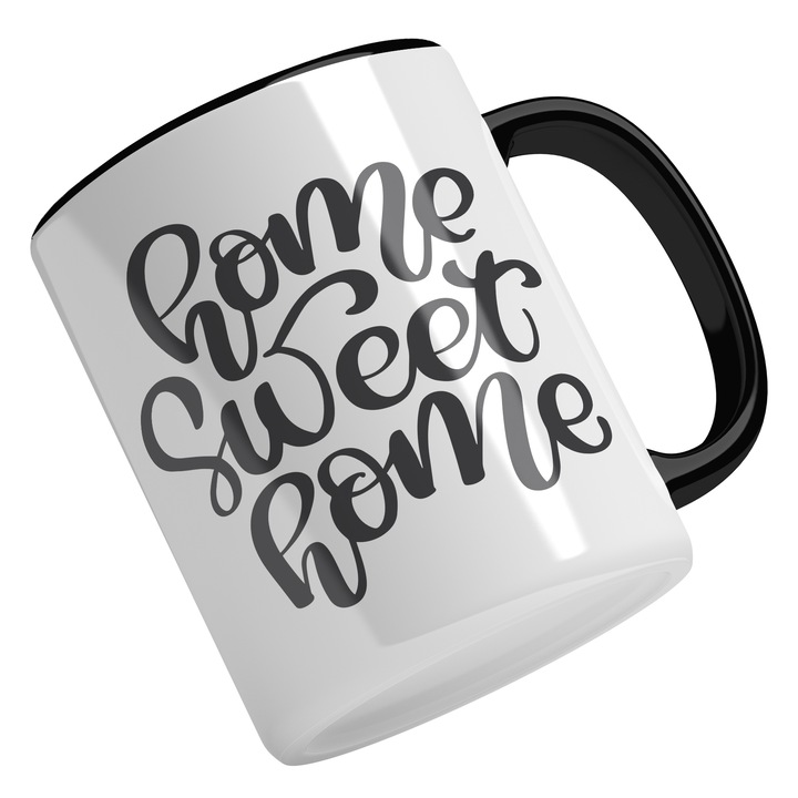 Cana Cu Mesaj Home Sweet Home, Casa Noua, Iubitorii De Acasa, Negru, 330 ml, Maner Negru