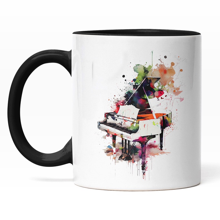 Cana Cu Pictura Pian, Instrunmente Muzicale Clasice, Muzica Clasica, Multicolor, 330 ml, Maner Negru