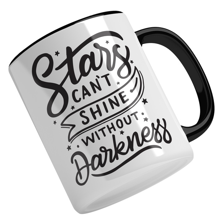 Cana Cu Mesaj Motivational Stars Can't Shine Without Darkness, Cer Instelat, Cei Ce Stralucesc, Negru, 330 ml, Maner Negru