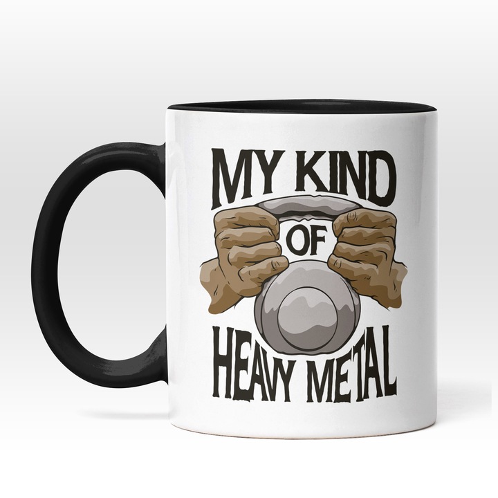 Cana Cu Mesajul Motivational My Kind Of Heavy Metal, Fitness, Gym Gantere, Love Yurself, Iubitorii De Sport, 330 ml, Maner Negru