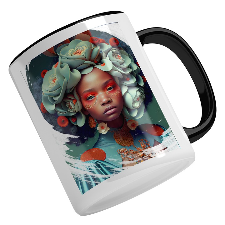 Cana Cu Portret Printesa Carnavalului, Bandana De Flori Albastre, Make Up Portocaliu, Tinuta Bizara, Multicolor 330 ml, Maner Negru