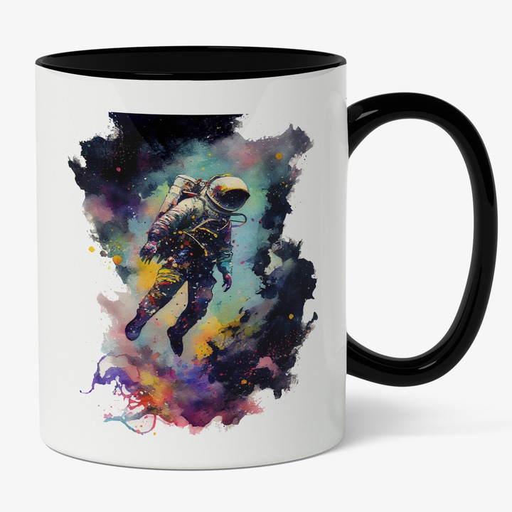 Cana Cu Pictura Astronaut In Spatiu, Iubitorii De Astronomie, Univers Infinit, Cer Colorat, Multicolor, 330 ml, Maner Negru