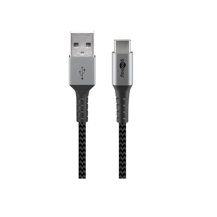 USB 2.0 A csatlakozó kábel - USB-C, 1 m, szürke/ezüst, Goobay